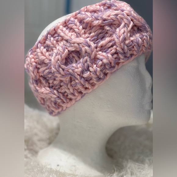 Handmade Hand crafted XOXO Knit headband pink and sparkly purple - Picture 6 of 9